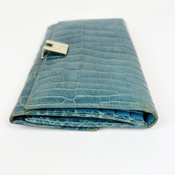 Lambertson Truex Crocodile Leather Exotic Turquoise Blue Foldover Wallet Design - Picture 3 of 16